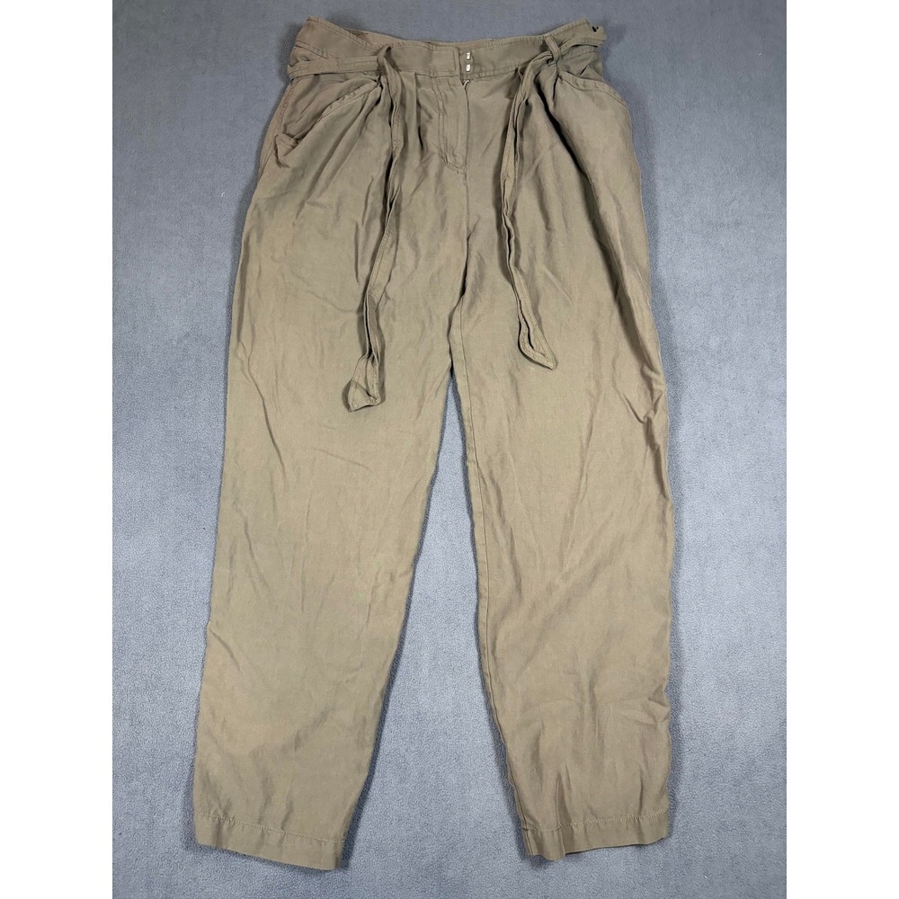 Rebecca Taylor Trousers Women 10 Brown Silk Cotton Pleated Tie Waist StraightLeg